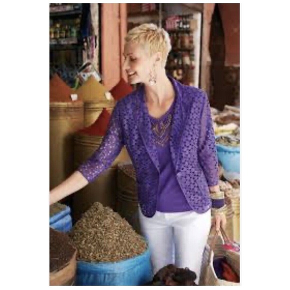 Chico's Jackets & Blazers - Chico’s 2pc Set Purple Eyelet Lace Circular Blazer And Embellished Top Sz 3 XL